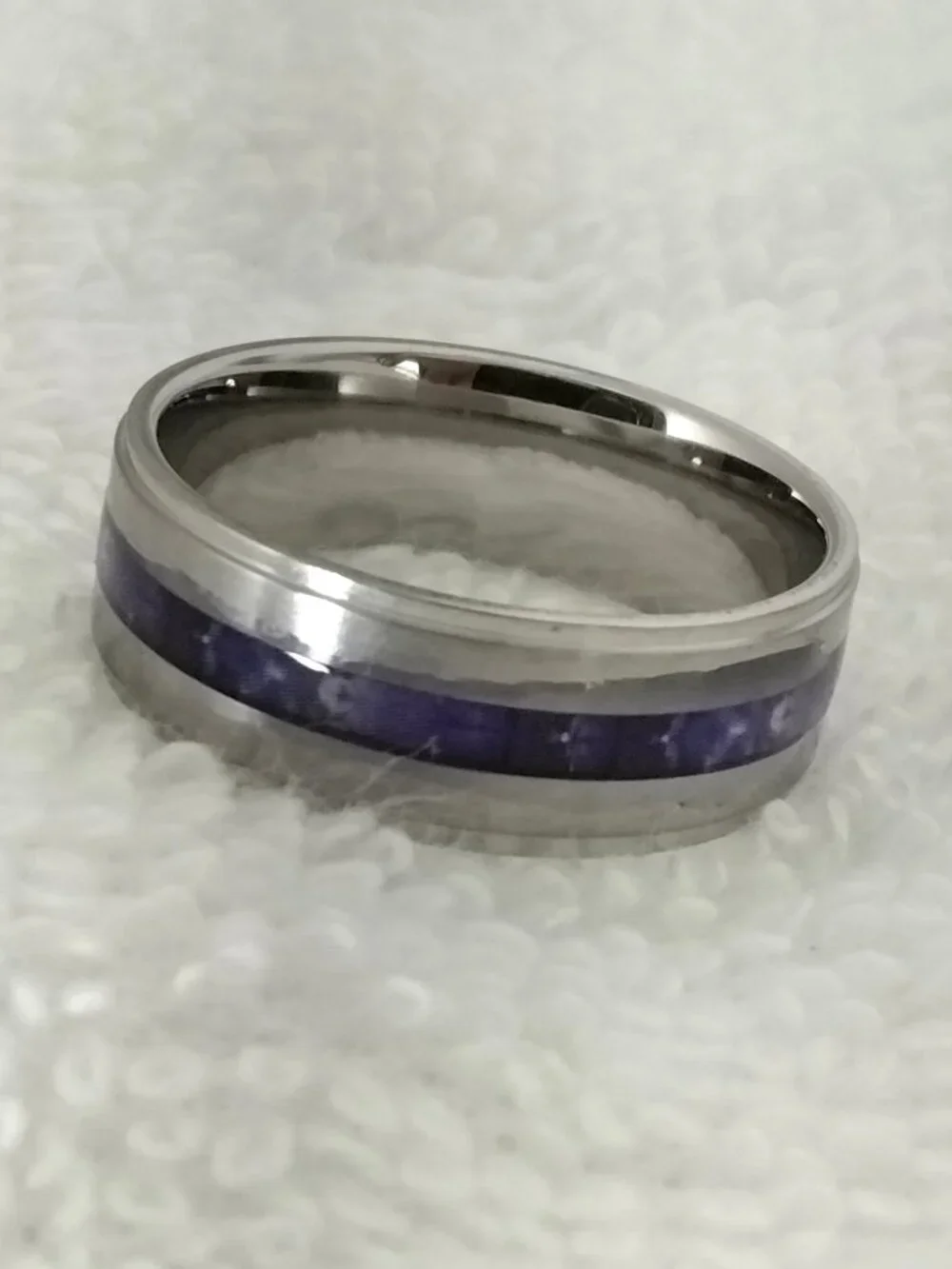 Size 11 Silver Stainless Steel Purple Inlay Wedding Band – Unisex